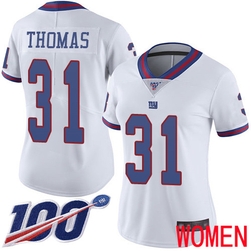 Women New York Giants #31 Michael Thomas Limited White Rush Vapor Untouchable 100th Season Football NFL Jersey->women nfl jersey->Women Jersey